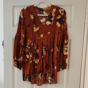 Blu Pepper Rust Floral Scoop Neck Top